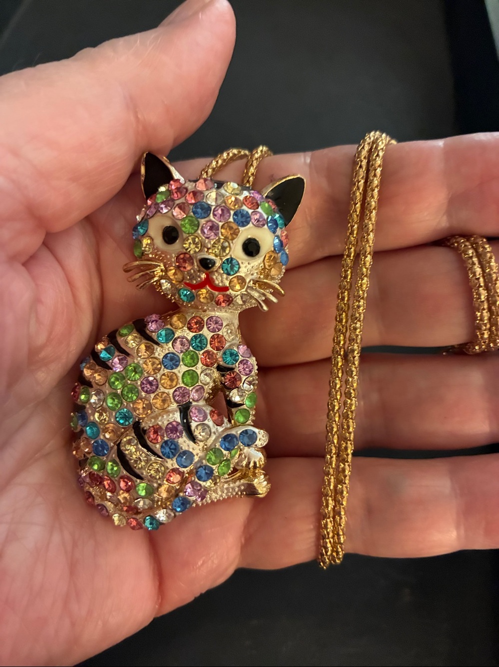 Gold Cat Pendant Necklace and Brooch together with Multicolor Crystals -
NWOT - Picture 2 of 9